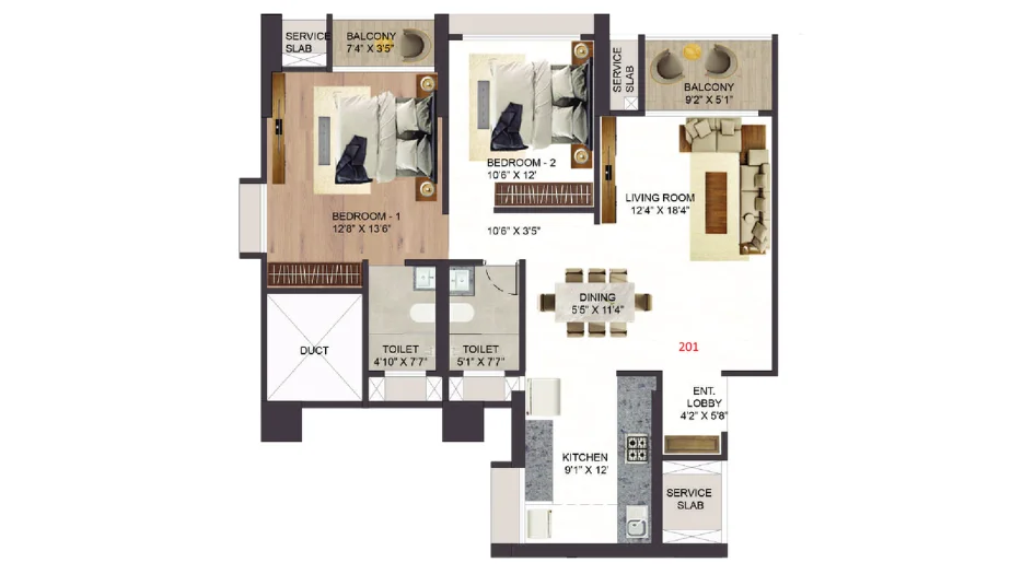 2 BHK Floor Plan at Vyom Sigma Avinea Hadapsar