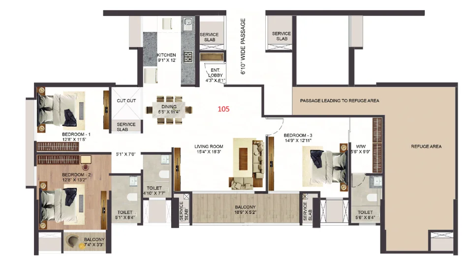 3 BHK Floor Plan at Vyom Sigma Avinea Hadapsar