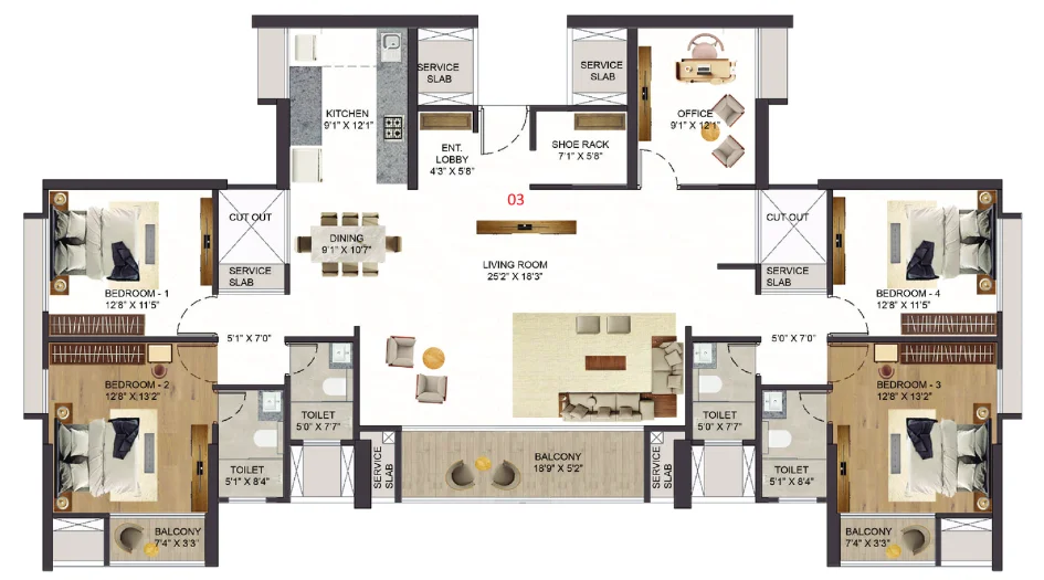 4 BHK Floor Plan at Vyom Sigma Avinea Hadapsar